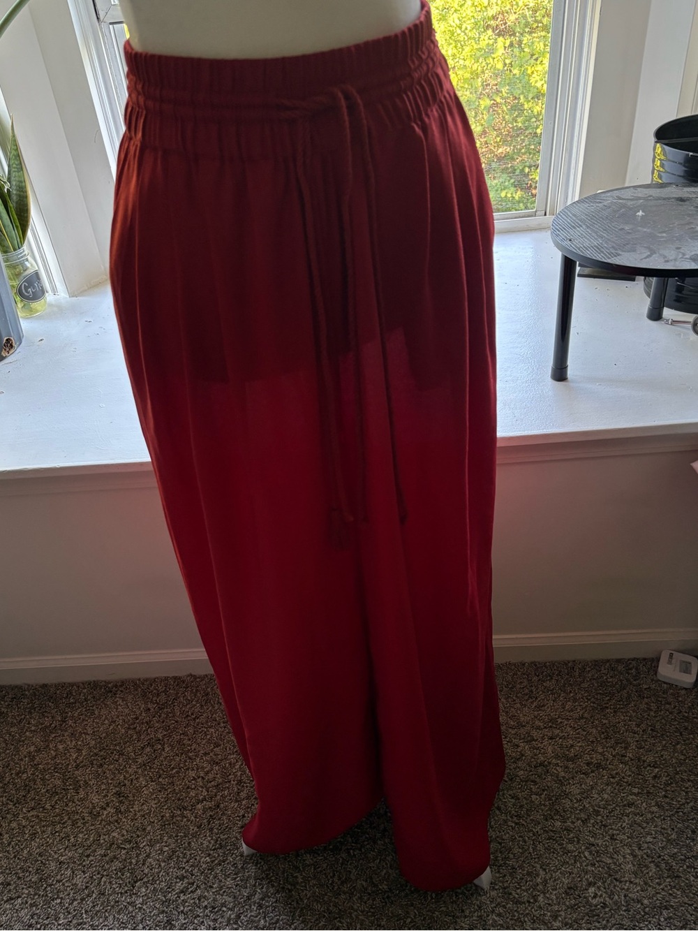 Zara Trafaluc Super Wide Red Elastic-Waist Wide Leg Pants